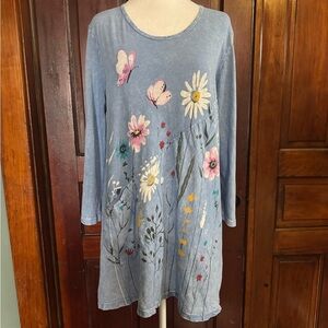 Jess & Jane Botanical Mineral Washed Tunic Top Size Large~Art to Wear/Lagenlook